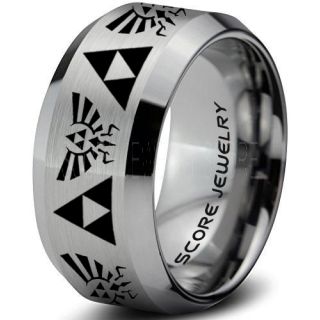 Legend of Zelda Ring, Zelda Triforce Ring, Silver Zelda Wedding Ring, Silver Tungsten Zelda Wedding Band, Silver Tungsten Ring, Silver Wedding Band, Gamer Ring