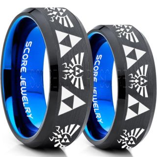 Zelda Ring, Gamer Ring, 2 Piece Couple Set Legend of Zelda Rings, Zelda Wedding Rings, Zelda Wedding Bands, Black Tungsten Rings, Black Wedding Bands