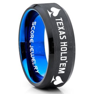 Texas Holdem Poker Ring, Poker Ring, Ace of Spades Ring, Poker Jewelry, Blackjack Ring, Casino Ring, Joker Ring, Poker Wedding Ring, Black Tungsten Ring