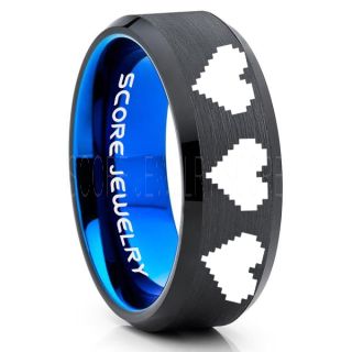 Legend of Zelda Ring, 8 Bit Hearts Ring, Zelda Wedding Ring, Zelda Wedding Band, Gamer Ring, Black Tungsten Ring, Black Wedding Band, 8 Bit Hearts Zelda Ring