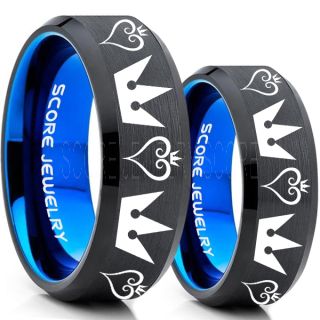 Kingdom Hearts Rings, 2 Piece Couple Kingdom Hearts Rings, Kingdom Hearts Jewelry, Kingdom Hearts Wedding Rings, Kingdom Hearts Wedding Bands, Kingdom Hearts Black Rings, Black Tungsten Wedding Bands