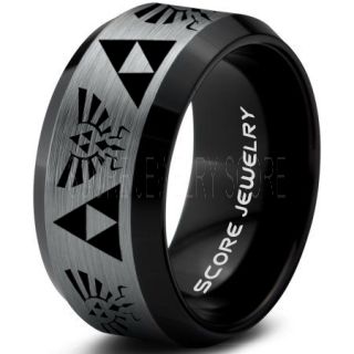 Legend of Zelda Ring, Zelda Triforce Ring, Black Zelda Wedding Ring, Black Tungsten Zelda Wedding Band, Black Tungsten Ring, Black Wedding Band, Gamer Ring