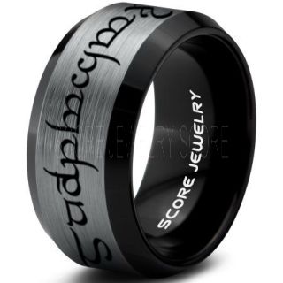 Elvish Ring, Tengwar Ring 10mm, Customize Your Own Text in Elvish, Elvish Black Wedding Band, Black Elvish Wedding Ring, Black Tungsten Band