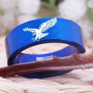 American Flag Ring, Bald Eagle Ring, American Flag Wedding Band, 8mm Blue Tungsten Ring, Blue Wedding Band, Blue Tungsten Band, Military Ring