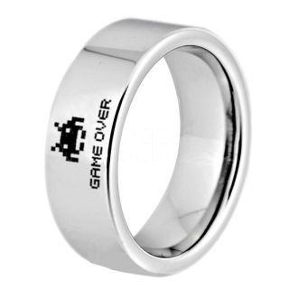 Player 1 Player 2 Rings, Retro Gamer Rings, Gamer Rings, Space Invaders Rings, Atari Rings, Nintendo Rings, Silver Tungsten Rings, Silver Wedding Bands, Couple Ring Set Gamer Rings