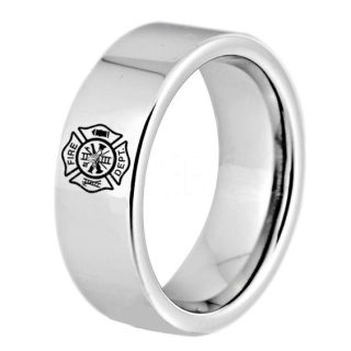 Fire Department Ring, Fireman Ring, Fireman Jewelry, Silver Tungsten Band, Silver Tungsten Wedding Band, Firefighter Ring, Fire Department Tungsten Ring