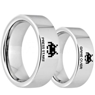 Player 1 Player 2 Rings, Retro Gamer Rings, Gamer Rings, Space Invaders Rings, Atari Rings, Nintendo Rings, Silver Tungsten Rings, Silver Wedding Bands, Couple Ring Set Gamer Rings