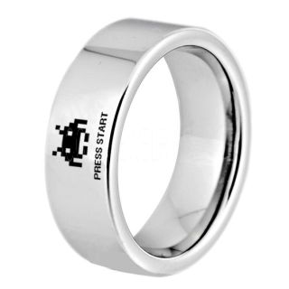 Player 1 Player 2 Rings, Retro Gamer Rings, Gamer Rings, Space Invaders Rings, Atari Rings, Nintendo Rings, Silver Tungsten Rings, Silver Wedding Bands, Couple Ring Set Gamer Rings