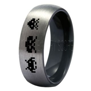 Player 1 Player 2 Rings, Retro Gamer Rings, Gamer Rings, Space Invaders Rings, Atari Rings, Nintendo Rings, Silver Tungsten Rings, Silver Wedding Bands, Couple Ring Set Gamer Rings