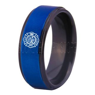 Fire Department Ring, Fireman Ring, Fireman Jewelry, Blue Tungsten Band, Blue Tungsten Wedding Band, Firefighter Ring, Fire Department Tungsten Ring