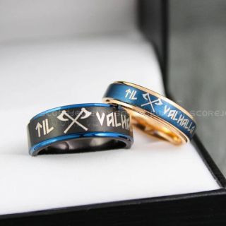 Til Valhalla Rings, Til Valhalla Jewelry, Viking Rings, Couple Set Nordic Rings, Norsemen Rings, Nordic Runes Rings, Black Tungsten Bands