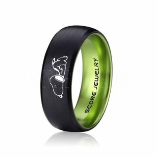 Snoopy Ring, Green Tungsten Ring, Green Ring, Green Wedding Band, Black Wedding Band, Black Wedding Ring, Green Wedding Ring, Black Tungsten Ring