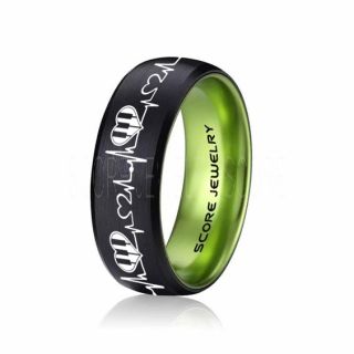 Music Ring, Music Heartbeat Ring, Music Sheet Ring, Music Jewelry, Piano Ring, Black Tungsten Ring, Black Ring, Black Wedding Band, Treble Clef Note Ring, Music Notes Ring
