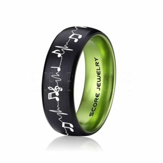Music Ring, Music Heartbeat Ring, Music Sheet Ring, Music Jewelry, Piano Ring, Black Tungsten Ring, Black Ring, Black Wedding Band, Treble Clef Note Ring, Music Notes Ring