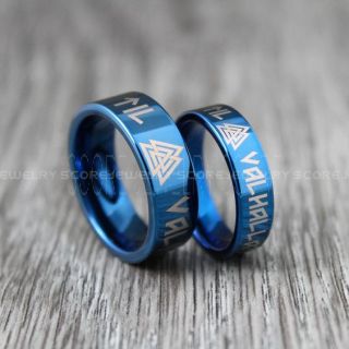 Til Valhalla Rings, Til Valhalla Jewelry, Viking Rings, Blue Nordic Rings, Norsemen Rings, Nordic Runes Rings, Blue Tungsten Bands, Vikings Rings