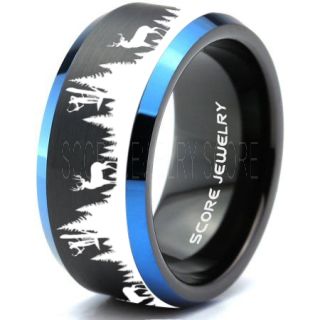Deer Hunting Ring, Elk Hunting Ring, Deer Hunting Tungsten Ring, Crossbow Deer Hunting Ring, Crossbow Deer Ring, Elk in Forest Scene Ring, Deer Jewelry, Black Tungsten Wedding Band