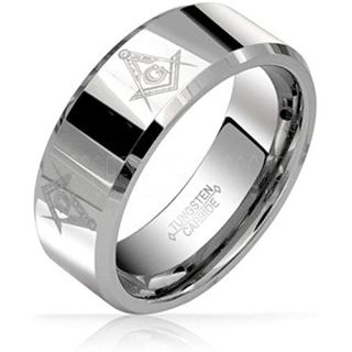 Freemason Ring, Freemason Jewelry, Freemasonry Jewelry, Silver Tungsten Band, Silver Tungsten Wedding Band, Freemasonry Ring, Square and Compasses Tungsten Ring