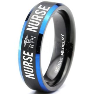 Nurse Ring, Registered Nurse Ring, RN Nurse Wedding Band, Career Ring, RN Nurse Jewelry, Nurse Black Tungsten Ring, Black Wedding Band, Black Tungsten Wedding Band