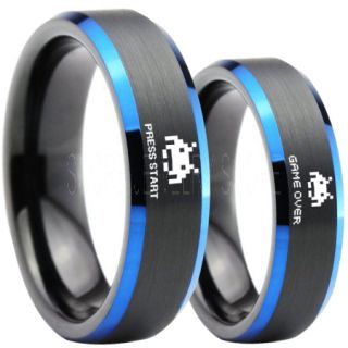 Player 1 Player 2 Rings, Retro Gamer Rings, Gamer Rings, Space Invaders Rings, Atari Rings, Nintendo Rings, Black Tungsten Rings, Black Wedding Bands, Couple Ring Set Gamer Rings