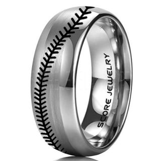 Baseball Ring, Baseball Stitch Pattern Ring, Silver Tungsten Ring, Silver Ring, Silver Wedding Band, Silver Wedding Ring, Baseball Stitch Ring, Silver Tungsten Band