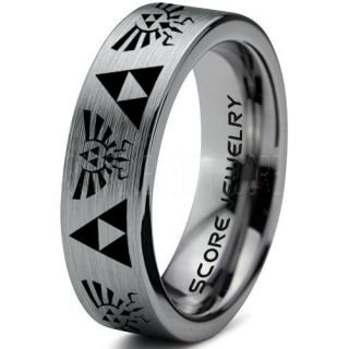 Legend of Zelda Ring, Zelda Triforce Ring, Silver Zelda Wedding Ring, Silver Tungsten Zelda Wedding Band, Silver Tungsten Ring, Silver Wedding Band, Gamer Ring