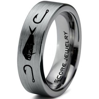 Mahi-mahi Ring, Dolphinfish Ring, Mahi-mahi Jewelry, Mahi-mahi Wedding Band, Fishing Ring, Fish Hook Ring, Silver Tungsten Ring, Silver Wedding Band, Hunting Ring, Fish Hooks Wedding Band