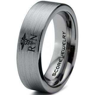 Nurse Ring, Registered Nurse Ring, RN Nurse Wedding Band, Career Ring, RN Nurse Jewelry, Nurse Silver Tungsten Ring, Silver Wedding Band, Silver Tungsten Wedding Band