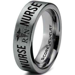 Nurse Ring, Registered Nurse Ring, RN Nurse Wedding Band, Career Ring, RN Nurse Jewelry, Nurse Silver Tungsten Ring, Silver Wedding Band, Silver Tungsten Wedding Band