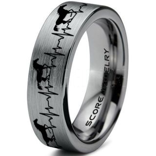 Mustang Ring, Horse Ring, Mustang Heartbeat Ring, Equestrian Ring, Horse Lovers Ring, Western Ring, Cowboys Ring, Silver Tungsten Ring, Silver Wedding Band, Horse Wedding Ring