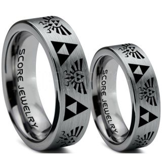 Zelda Ring, Gamer Ring, 2 Piece Couple Set Legend of Zelda Rings, Zelda Wedding Rings, Zelda Wedding Bands, Silver Tungsten Rings, Silver Wedding Bands