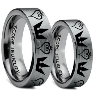 Kingdom Hearts Rings, 2 Piece Couple Kingdom Hearts Rings, Kingdom Hearts Jewelry, Kingdom Hearts Wedding Rings, Kingdom Hearts Wedding Bands, Kingdom Hearts Silver Rings, Silver Tungsten Wedding Bands