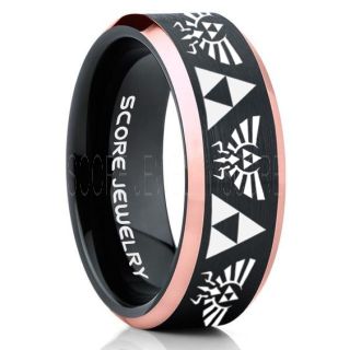 Legend of Zelda Ring, Zelda Triforce Ring, Black Zelda Wedding Ring, Black Tungsten Zelda Wedding Band, Black Tungsten Ring, Black Wedding Band, Gamer Ring