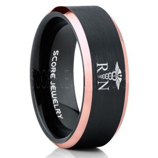Nurse Ring, Registered Nurse Ring, RN Nurse Wedding Band, Career Ring, RN Nurse Jewelry, Nurse Black Tungsten Ring, Black Wedding Band, Black Tungsten Wedding Band