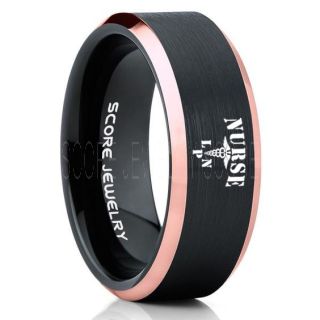 Licensed Practical Nurse Ring, Nurse Ring, LPN Nurse Wedding Band, Career Ring, LPN Nurse Jewelry, Black Nurse Tungsten Ring, Black Wedding Band, Black Tungsten Wedding Band