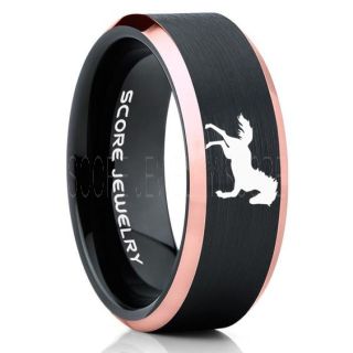 Mustang Ring, Horse Ring, Mustang Band, Equestrian Ring, Horse Lovers Ring, Western Ring, Cowboys Ring, Black Tungsten Ring, Black Wedding Band, Horse Wedding Ring