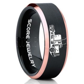 Truck Driver Ring, Trucker Ring, Black Tungsten Ring, Trucker Jewelry, Truck Driver Wedding Band, Black Tungsten Band, Black Wedding Ring