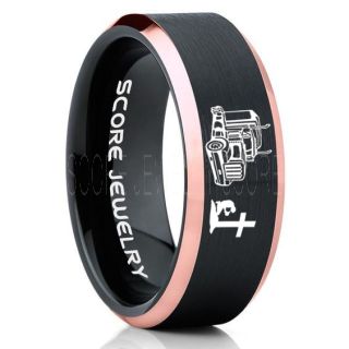 Truck Driver Ring, Trucker Ring, Praying Cowboy Ring, Black Tungsten Ring, Trucker Jewelry, Truck Driver Wedding Band, Black Tungsten Band, Black Wedding Ring