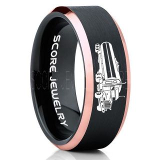 Tank Truck Ring, Tanker Ring, Fuel Truck, Truck Driver Ring, Trucker Ring, Black Tungsten Ring, Trucker Jewelry, Truck Driver Wedding Band, Black Tungsten Band, Black Wedding Ring