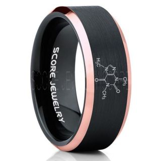 Caffeine Molecule Ring, Caffeine Ring, Molecule Ring, Biology Ring, Chemistry Ring, Science Jewelry, Teacher Ring, Teacher Jewelry, Black Tungsten Ring, Black Ring, Black Wedding Band