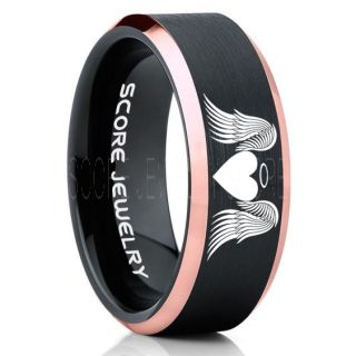 Angel Wings Ring, Halo Ring, Angel Ring, Angel Wings Jewelry, Angel Wings Wedding Ring, Black Tungsten Band, Black Wedding Ring, Angel Wedding Ring