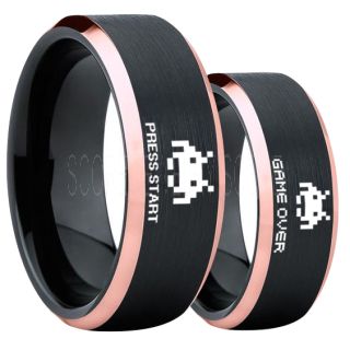 Player 1 Player 2 Rings, Retro Gamer Rings, Gamer Rings, Space Invaders Rings, Atari Rings, Nintendo Rings, Red Tungsten Rings, Black Wedding Bands, Couple Ring Set Gamer Rings