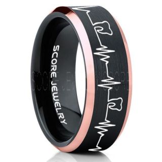Dentist Ring, Dental Ring, Tooth Ring, Tooth Heartbeat Ring, Molar Tooth Ring, Black Tungsten Band, Black Tungsten Wedding Band, Dental Hygienist Gift, Dentist Gift