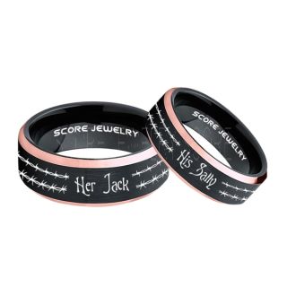 Jack and Sally Rings, Jack and Sally Wedding Bands, Black Tungsten Rings, Black Tungsten Wedding Bands, Jack and Sally Wedding Rings