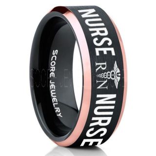Nurse Ring, Registered Nurse Ring, RN Nurse Wedding Band, Career Ring, RN Nurse Jewelry, Nurse Black Tungsten Ring, Black Wedding Band, Black Tungsten Wedding Band