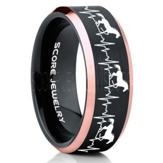 Mustang Ring, Horse Ring, Mustang Heartbeat Ring, Equestrian Ring, Horse Lovers Ring, Western Ring, Cowboys Ring, Black Tungsten Ring, Black Wedding Band, Horse Wedding Ring