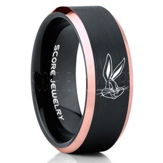 Bugs Bunny Ring, Bugs Bunny Wedding Ring, Bugs Bunny Wedding Band, Black Tungsten Ring, Black Ring, Black Wedding Band, Black Wedding Ring