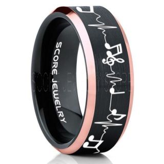 Music Ring, Music Heartbeat Ring, Music Sheet Ring, Music Jewelry, Piano Ring, Black Tungsten Ring, Black Ring, Black Wedding Band, Treble Clef Note Ring, Music Notes Ring