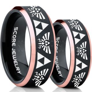Zelda Ring, Gamer Ring, 2 Piece Couple Set Legend of Zelda Rings, Zelda Wedding Rings, Zelda Wedding Bands, Black Tungsten Rings, Black Wedding Bands
