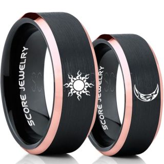 Sun and Moon Rings, Sun Ring, Moon Ring, 2 Piece Couple Tribal Sun and Moon Rings, Sun and Moon Wedding Bands, Tribal Sun and Moon Rings, Black Tungsten Bands, Sun and Moon Wedding Bands
