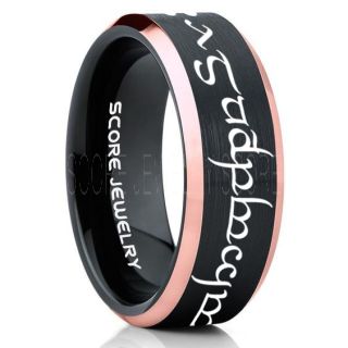 Elvish Ring, Tengwar Ring, Customize Your Own Text in Elvish, Elvish Black Wedding Band, Black Elvish Wedding Ring, Black Tungsten Band